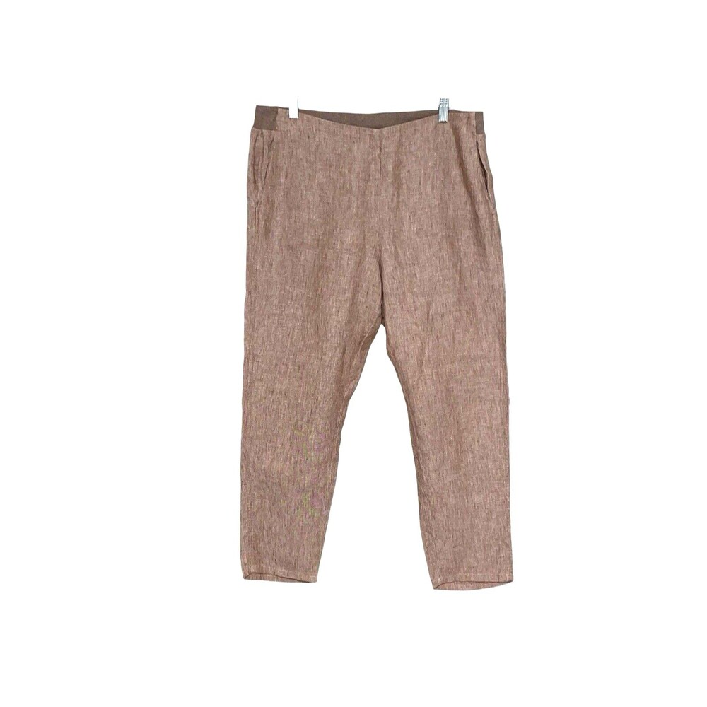 J Jill 100% Love Linen Pull On Pants Size Medium Brown Elastic Waist